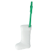 a white sock with a green handle
