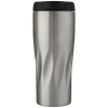 a silver and black tumbler