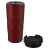 a red tumbler with a black cap