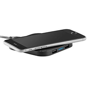Additional Image 2 - a black cell phone on a wireless charger