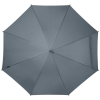 a grey umbrella with a black handle