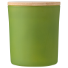 a green cup with a wooden rim