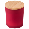 a red cylinder with a wooden top