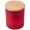 a red container with a wooden lid