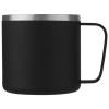 a black mug with a handle