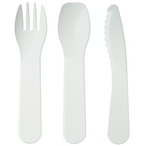 Additional Image 1 - a white plastic spoon fork and knife