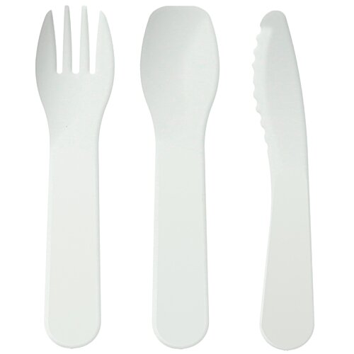 Additional Image 1 - a white plastic spoon fork and knife