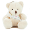 a stuffed bear with a tape measure around its neck