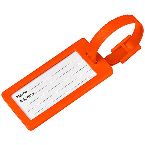 Additional Image 4 - an orange luggage tag with a white label