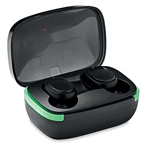 Additional Image 1 - a black and green earbuds in a black case