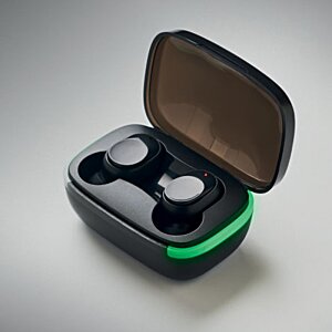 Additional Image 4 - a black and green wireless earbuds in a case