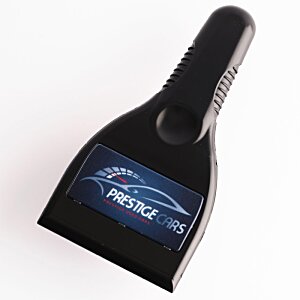 Additional Image 5 - a black plastic dustpan with a blue and white logo