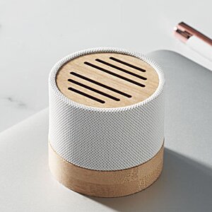 Additional Image 9 - a round wooden speaker with a white band