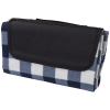 a blue and white checkered bag