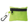 a green bag with a black zipper