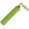 a green umbrella with a wooden handle