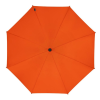 an orange umbrella with a black handle