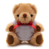 a teddy bear wearing a white shirt and red bow tie