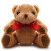 a stuffed bear with a red bow