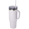 a white mug with a straw