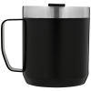 a black mug with a handle