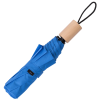 a blue umbrella with a wooden handle