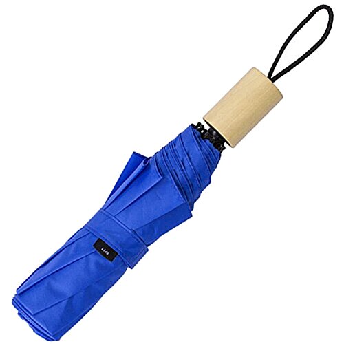 Additional Image 1 - a blue umbrella with a wooden handle