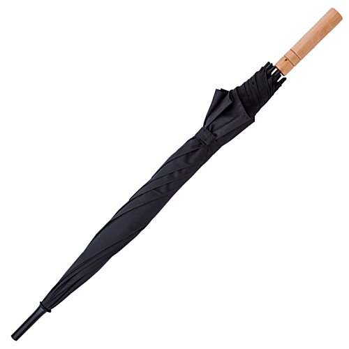 Additional Image 1 - a black umbrella with a wooden handle