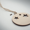 a round wooden pendant with stars on it