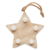 a wooden star with white lights