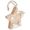 a wooden star with white dots