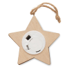 a wooden star with a white circle on it