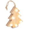 a wooden christmas tree with lights