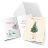 a white card with a christmas tree on it