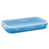 a blue plastic container with a lid