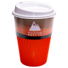 a red and white coffee cup