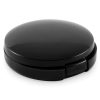 a black round object with a white background