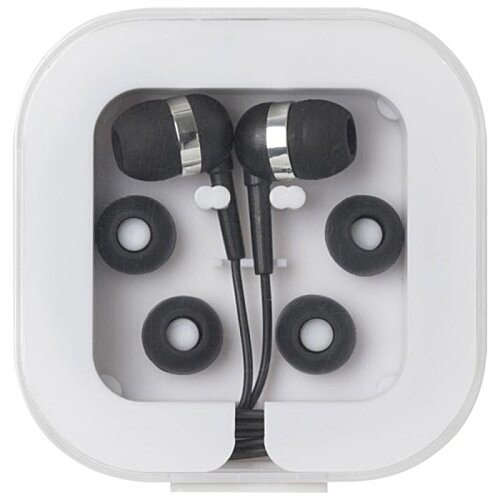 Additional Image 2 - a white electrical outlet with black and white earbuds