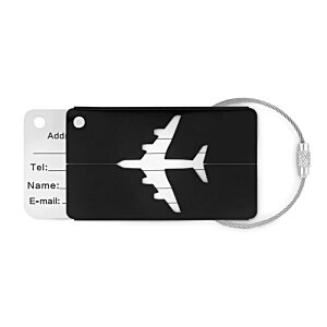 Additional Image 1 - a black and white tag with a white airplane on it