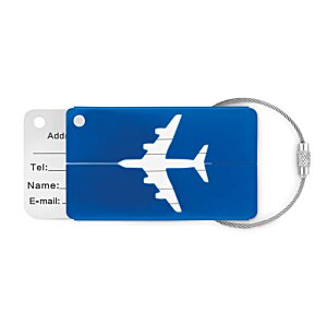 Additional Image 3 - a blue and white tag with a plane on it