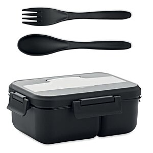 Additional Image 1 - a black lunch box with a spoon and fork