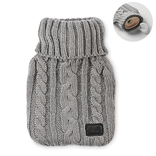 Additional Image 1 - a grey knitted hot water bottle