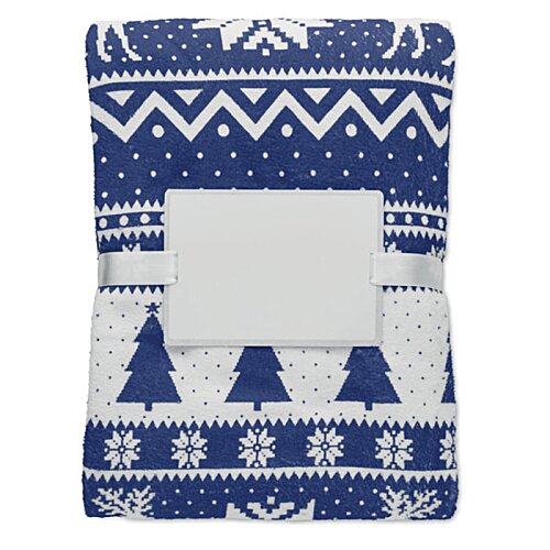 Additional Image 1 - a blue and white blanket with bells and a white square