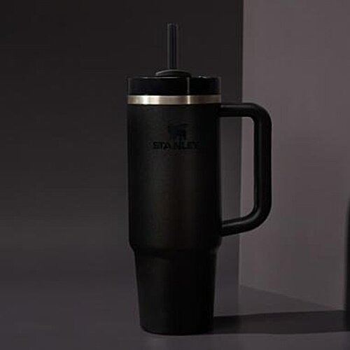 Additional Image 2 - a black coffee mug with a straw