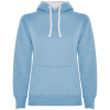 a blue hoodie with a white hood