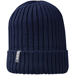 Additional Image 1 - a blue knit hat with a white label