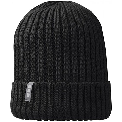 Additional Image 2 - a black knit hat with a white label