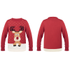 a red sweater with a reindeer design