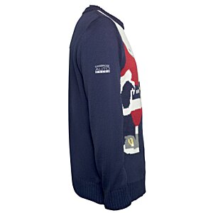 Additional Image 2 - a blue jacket with red and white design