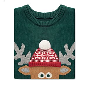 Additional Image 3 - a green sweater with a deer design